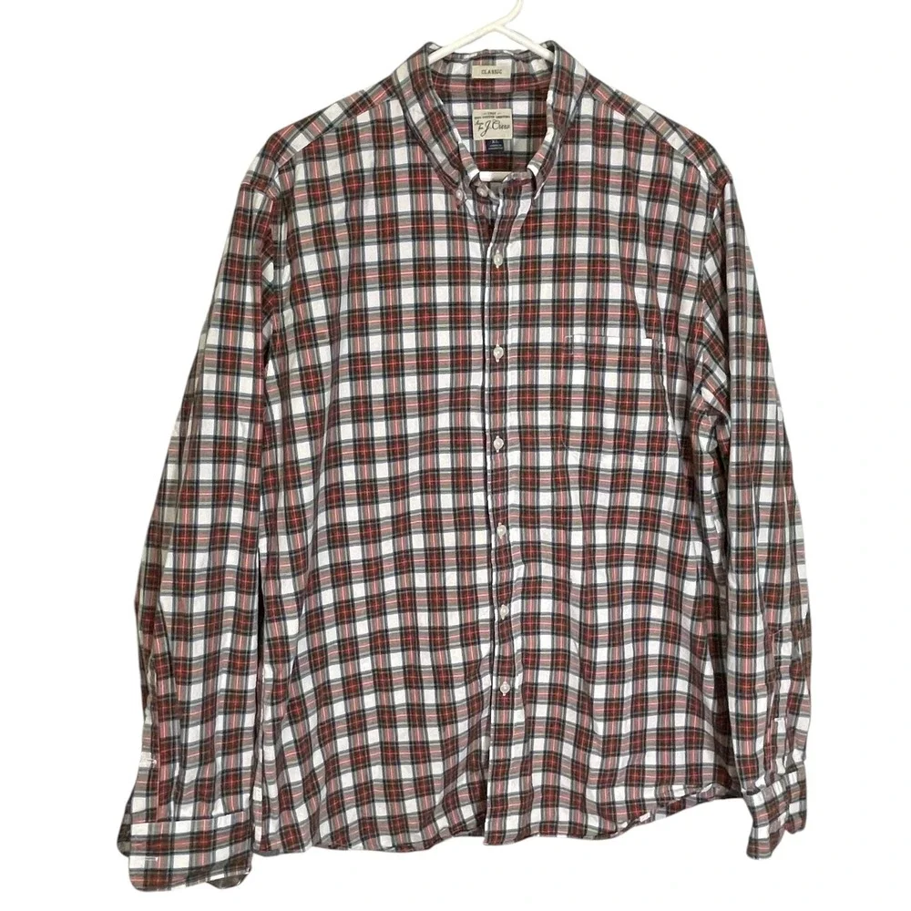 2pk J. Crew XL Red White Plaid Button Down Shirt Classic Fit‎ Preppy Heritage